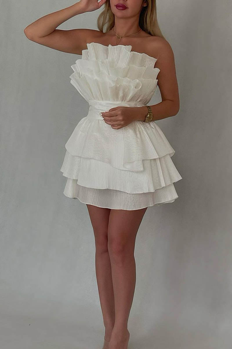 A Line Homecoming Dress Strapless Tiered Short Party Cocktail Dress
