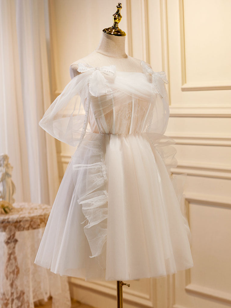 A Line Homecoming Dress Tulle Light Champagne Short Party Cocktail Dress