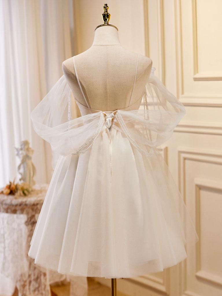 champagne short dresses A Line Homecoming Dress Tulle Light Champagne Short Party Cocktail Dre – Dressystars