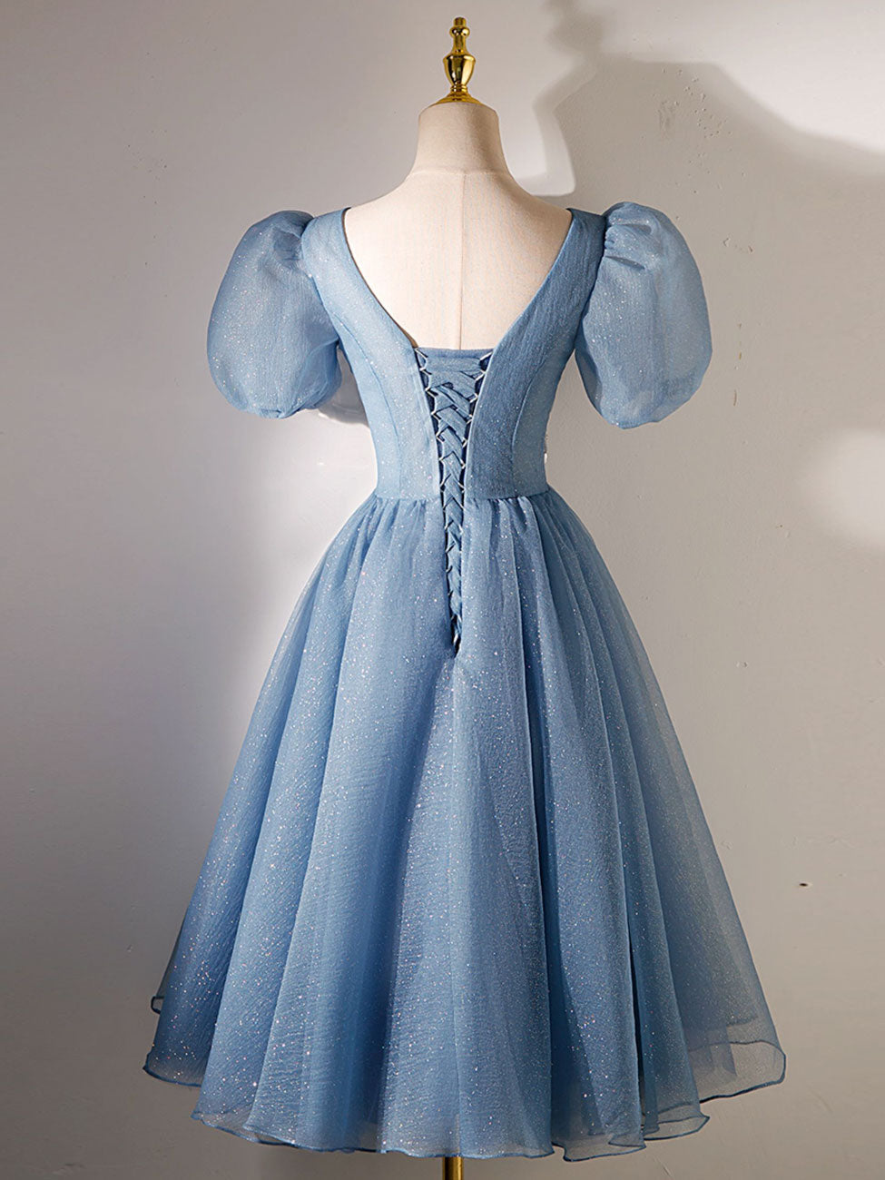 A Line Homecoming Dress V Neck Blue with SequinShort Party Cocktail Dress