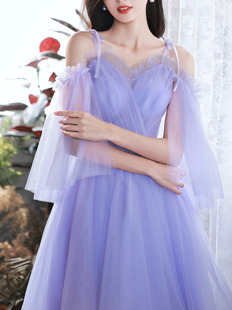 A Line Homecoming Dress V Neck Tulle Purple Short Party Cocktail Dress