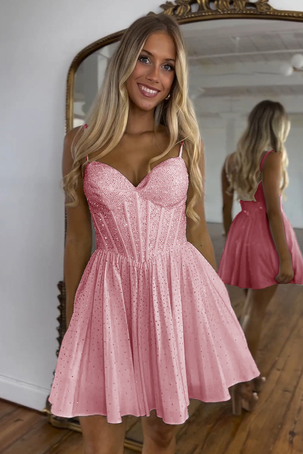 A Line Homecoming Dresses Beaded Corset Short Cocktail Dresses