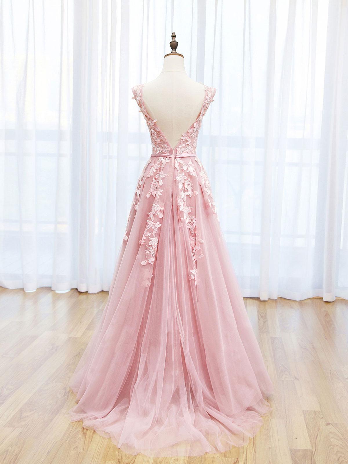A Line Lace Pink Prom Dress Long Formal Party Dress Formal Gown Evening Dress
