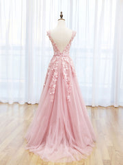 A Line Lace Pink Prom Dress Long Formal Party Dress Formal Gown Evening Dress