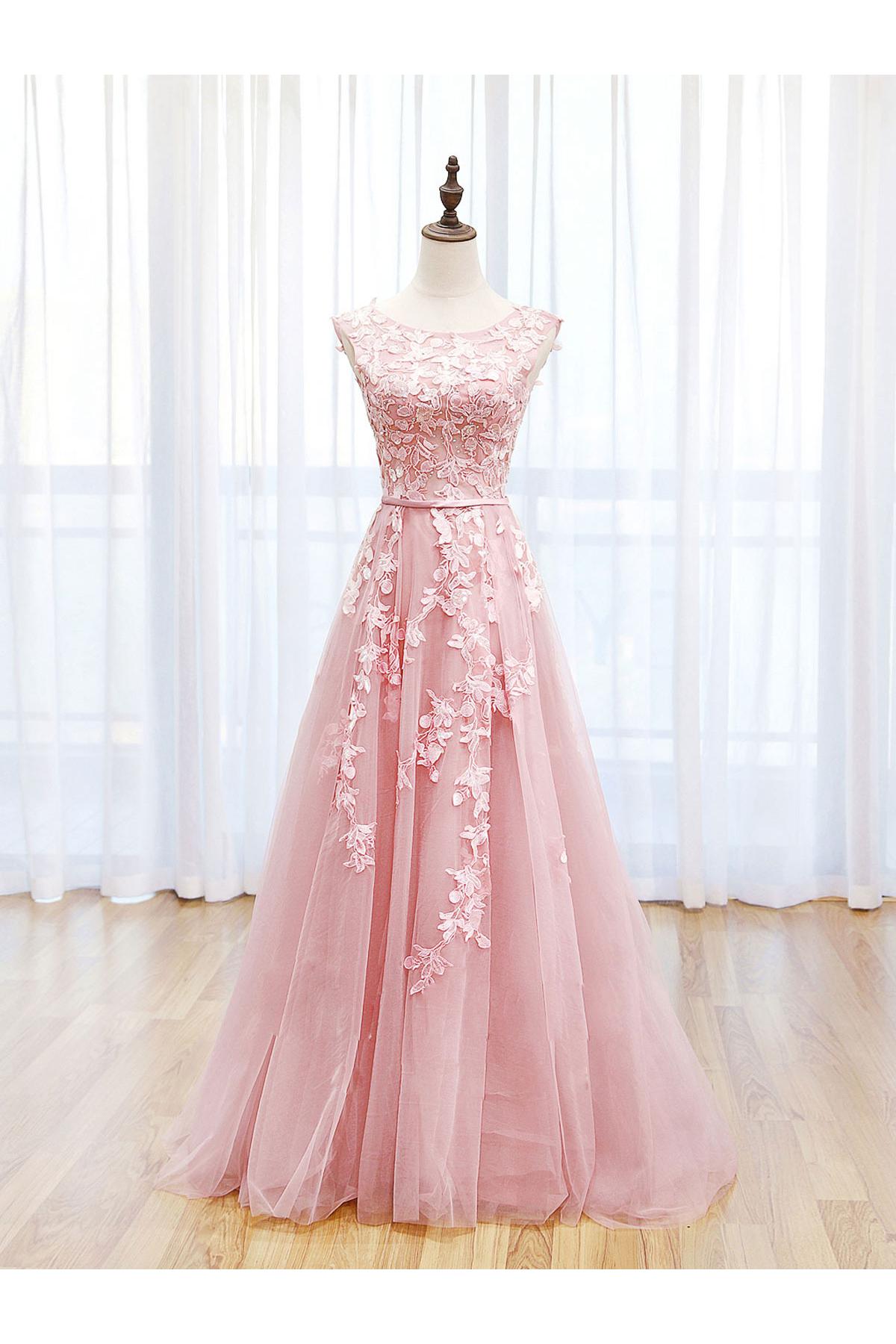 A Line Lace Pink Prom Dress Long Formal Party Dress Formal Gown Evening Dress