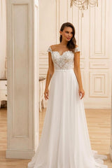 A Line Lace Sweetheart Sleeveless White Wedding Dress Bridal Gown With Appliques Ruffles