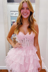 A-Line Light Blue Homecoming Dress Sweetheart Corset Short Prom Dress with Ruffles