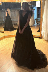 A Line Light Blue Prom Dress Sequined Long Evening Dress with Slit