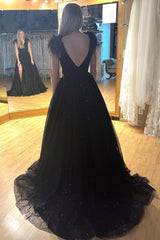 A Line Light Blue Prom Dress Sequined Long Evening Dress with Slit