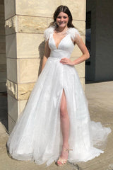 A Line Light Blue Prom Dress Sequined Long Evening Dress with Slit