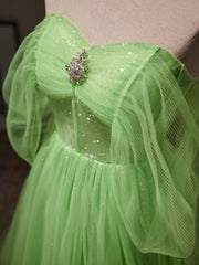 A Line Off the Shoulder Tulle Blue Prom Dress Long Formal Gown Evening Dress