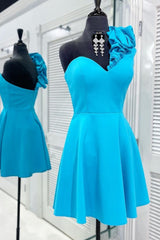 A Line One Shoulder Blue Homecoming Dresses Short Cocktail Dresses