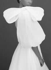 A Line One Shoulder Organza Wedding Dress With Split Front Bow