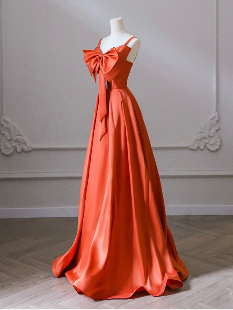 A Line Orange Prom Dress Satin Long Formal Gown Evening Dress