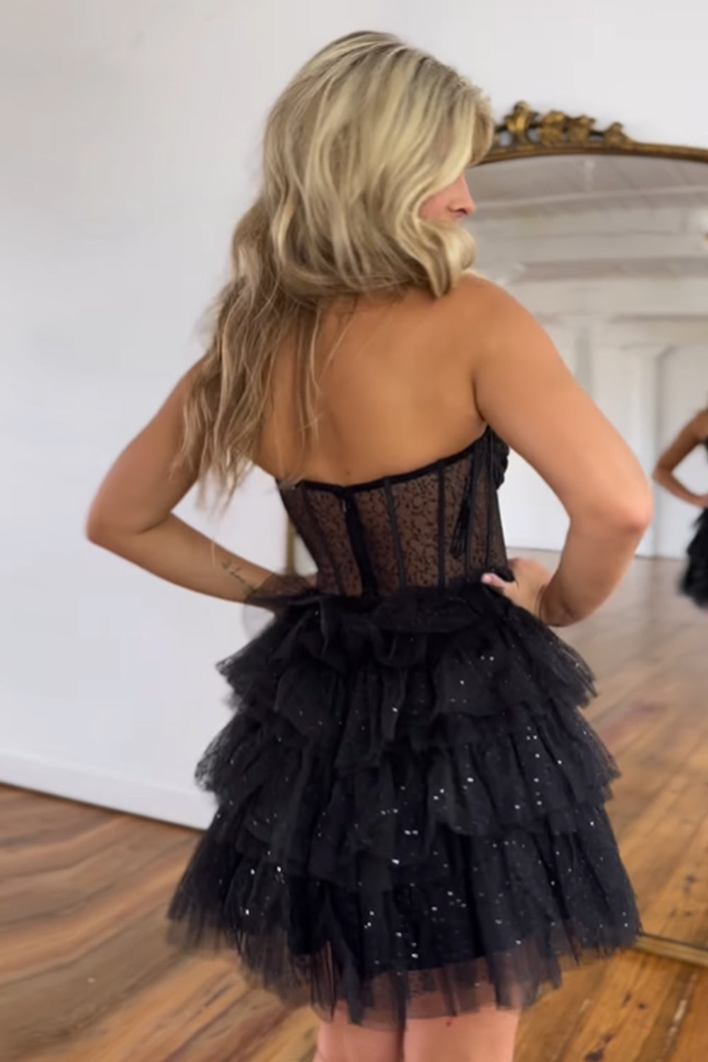 A-Line Pink Homecoming Dresses Corset Tiered Tulle Short Cocktail Dresses