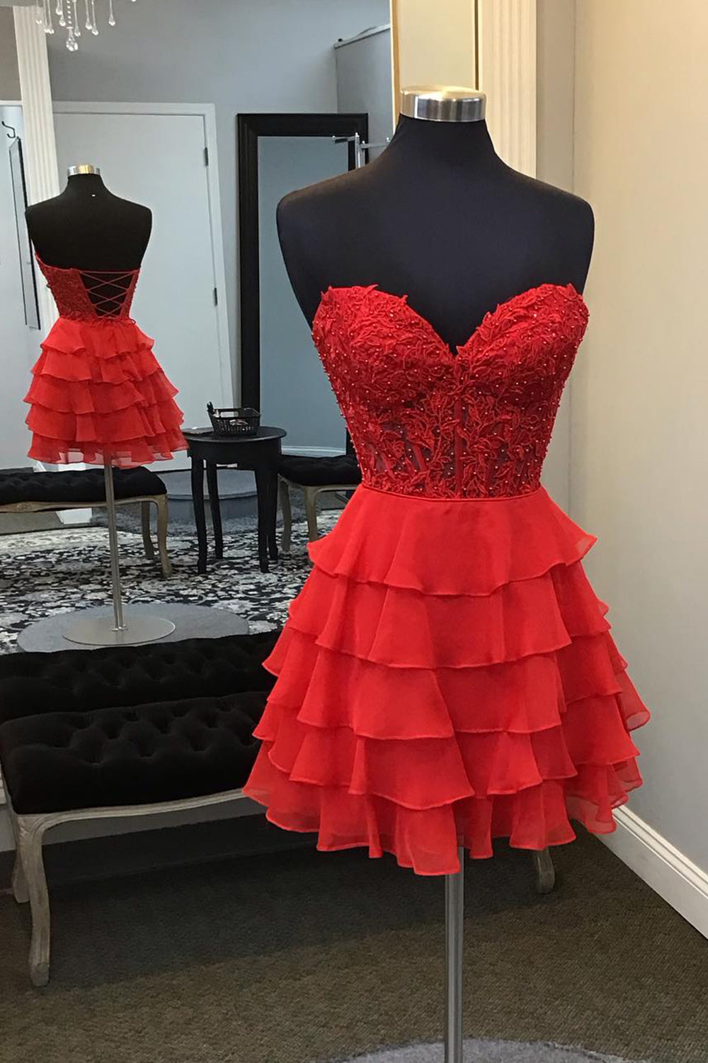 A Line Pink Homecoming Dresses Strapless Corset Short Cocktail Dresses with Ruffles