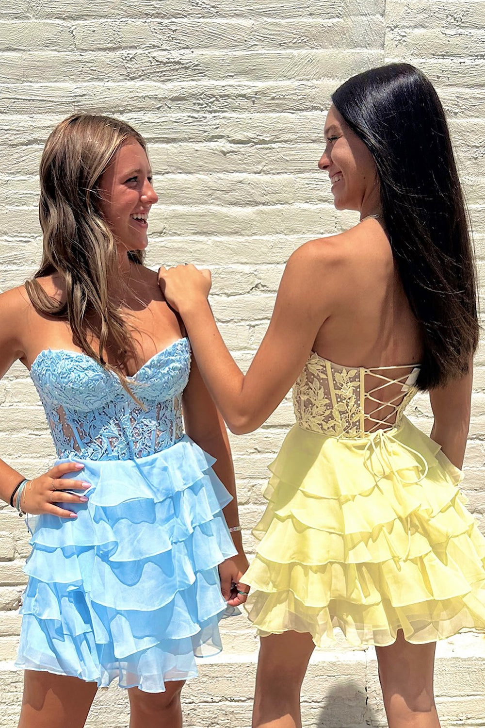 A Line Pink Homecoming Dresses Strapless Corset Short Cocktail Dresses with Ruffles