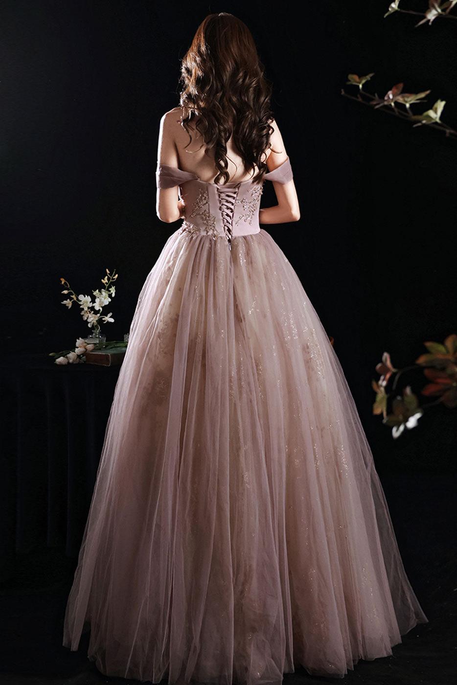 A Line Pink Prom Dress Long Formal Lace Sequined Evening Dress