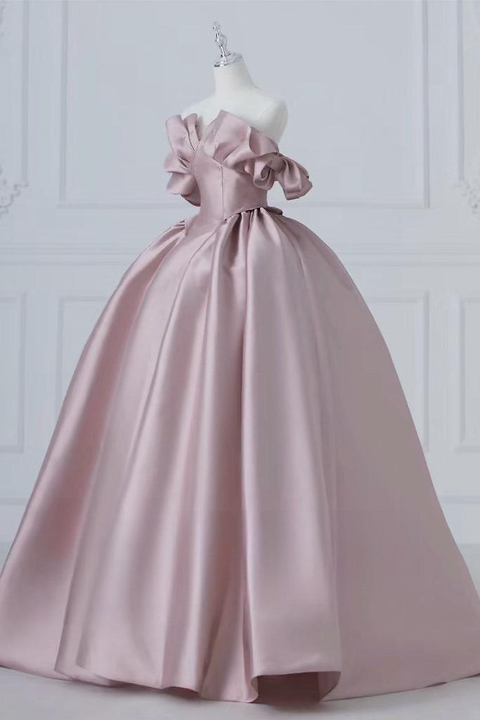 A Line Pink Prom Dress Satin Long Evening Dress