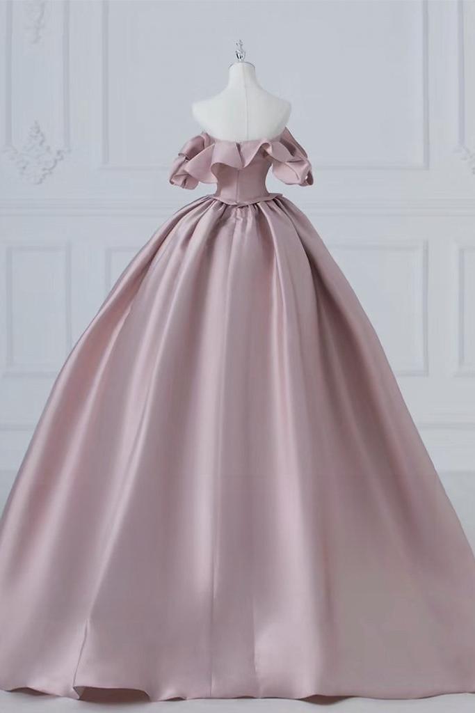 A Line Pink Prom Dress Satin Long Evening Dress