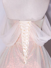A Line Pink Prom Dress Tulle Long Formal Gown Evening Dress