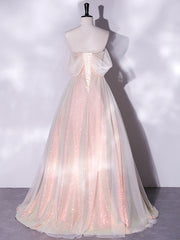 A Line Pink Prom Dress Tulle Long Formal Gown Evening Dress