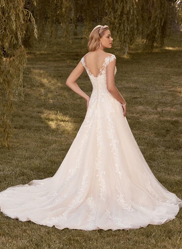A Line Princess Wedding Dress with Appliques Lace