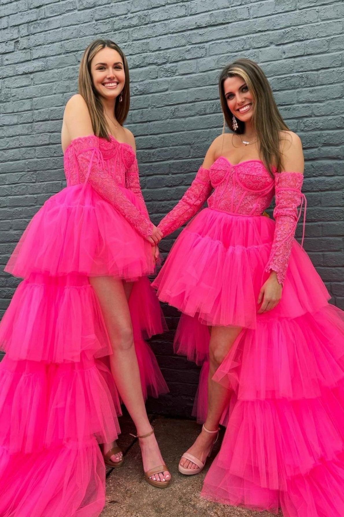 A Line Prom Dress Asymmetrical Strapless Tiered Tulle Evening Dress