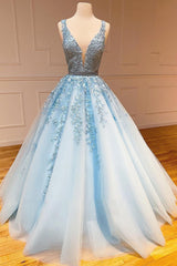 A Line Prom Dress Black V Neck Lace Long Evening Dress