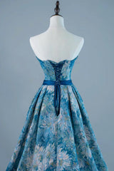 A Line Prom Dress Blue Satin Long Formal Gown Evening Dress