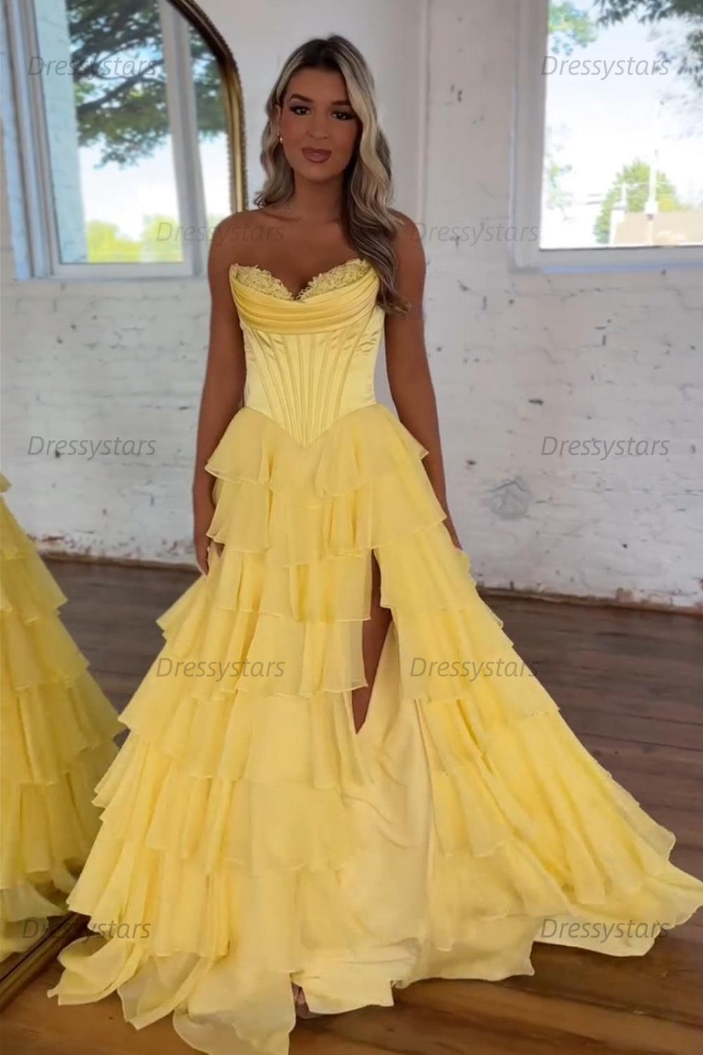 Dressystars A Line Prom Dress Blue Strapless Tiered Corset Long Evening Dress Dressystars A Line Prom Dress Blue Strapless Tiered Corset Long Evening Dress