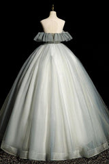 A Line Prom Dress Crew Neck Tulle Gray Blue Long Sequin Lace Evening Dress