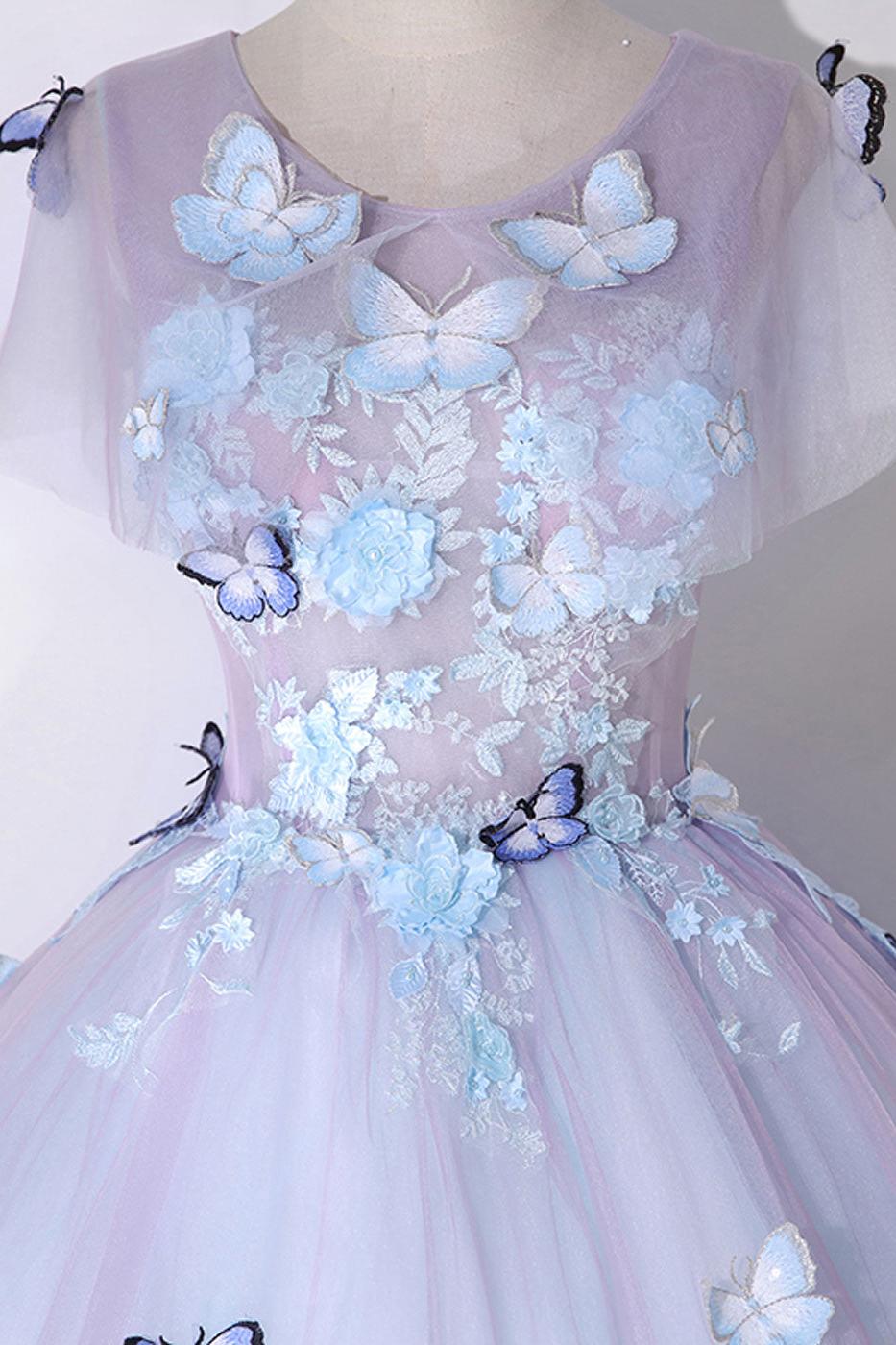 A Line Prom Dress Crew Neck Tulle Purple Long Formal Evening Dress