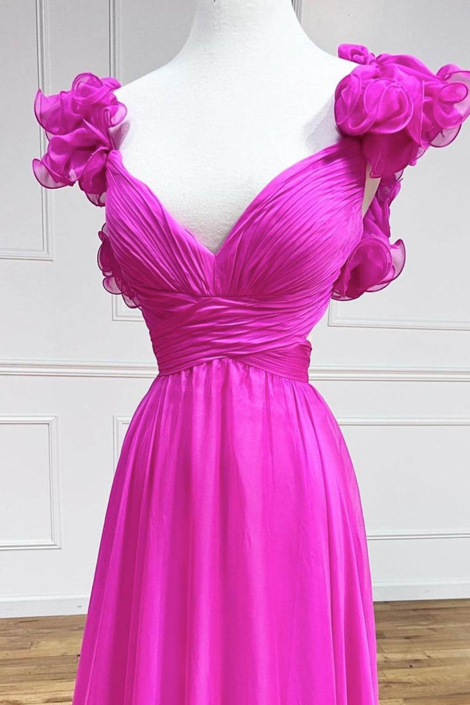 A Line Prom Dress Fuchsia Long Backless Formal Dress Evening Dress