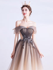 A Line Prom Dress Off the Shoulder Brown Prom Dress Long Formal Gown Evening Dress