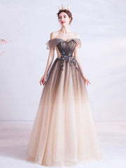 A Line Prom Dress Off the Shoulder Brown Prom Dress Long Formal Gown Evening Dress