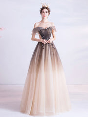 A Line Prom Dress Off the Shoulder Brown Prom Dress Long Formal Gown Evening Dress