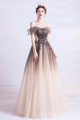 A Line Prom Dress Off the Shoulder Brown Prom Dress Long Formal Gown Evening Dress