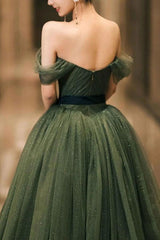 A Line Prom Dress Off the Shoulder Green Long Formal Dress Evening Dress