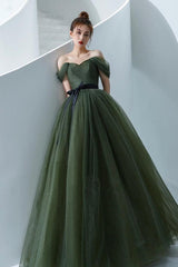 A Line Prom Dress Off the Shoulder Green Long Formal Dress Evening Dress