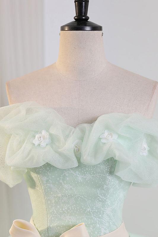 A Line Prom Dress Off the Shoulder Green Long Sweet 16 Dress Evening Dress