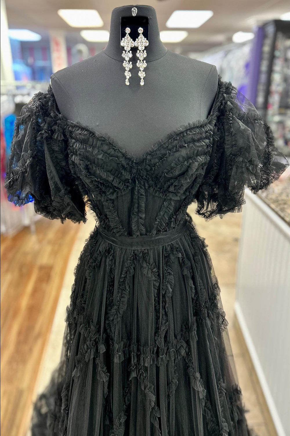 A Line Prom Dress Off the Shoulder Light Blue Tulle Corset Evening Dress with Bowknot