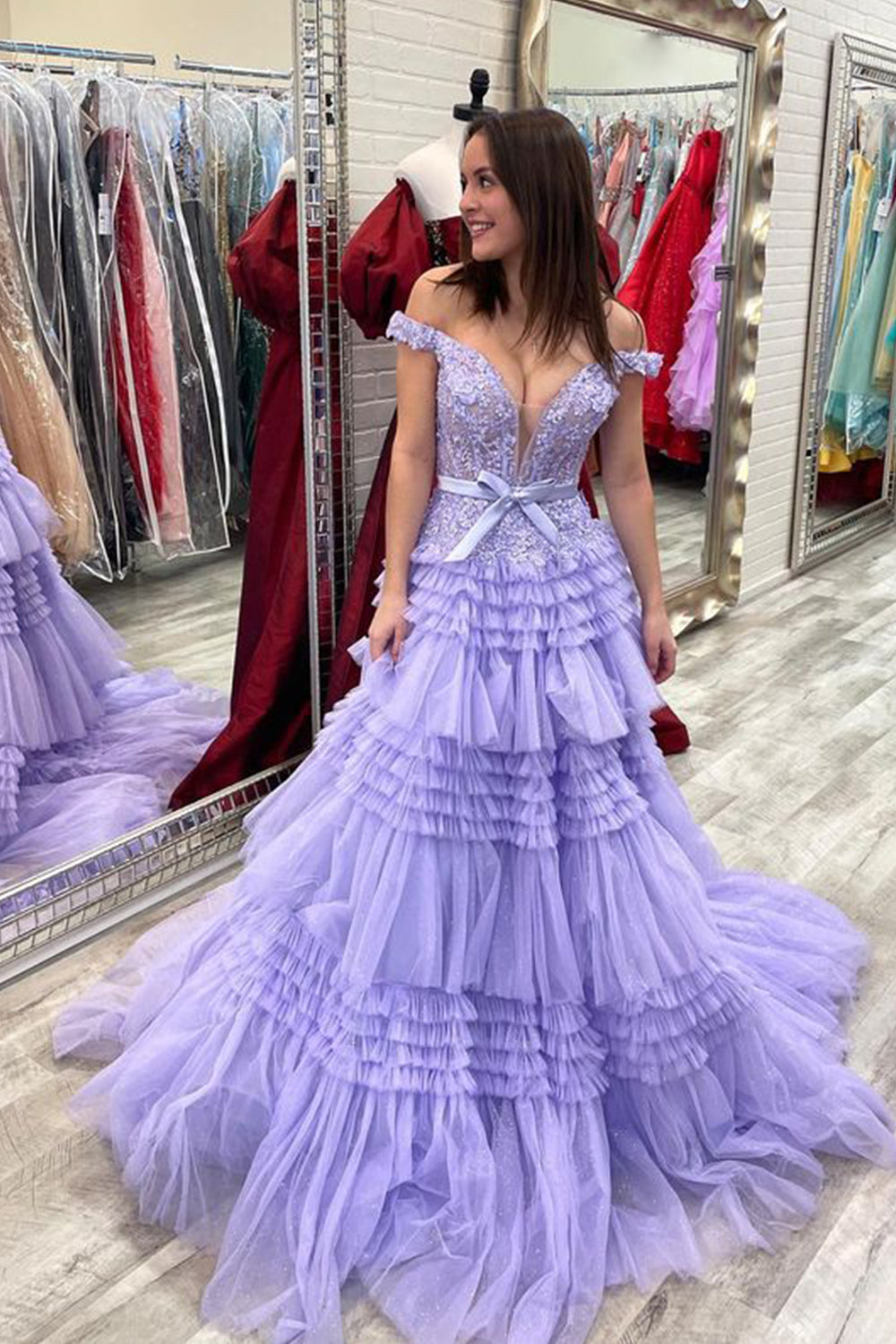 A Line Prom Dress Off the Shoulder Light Pink Long Elegant with Ruffles Evening Dress