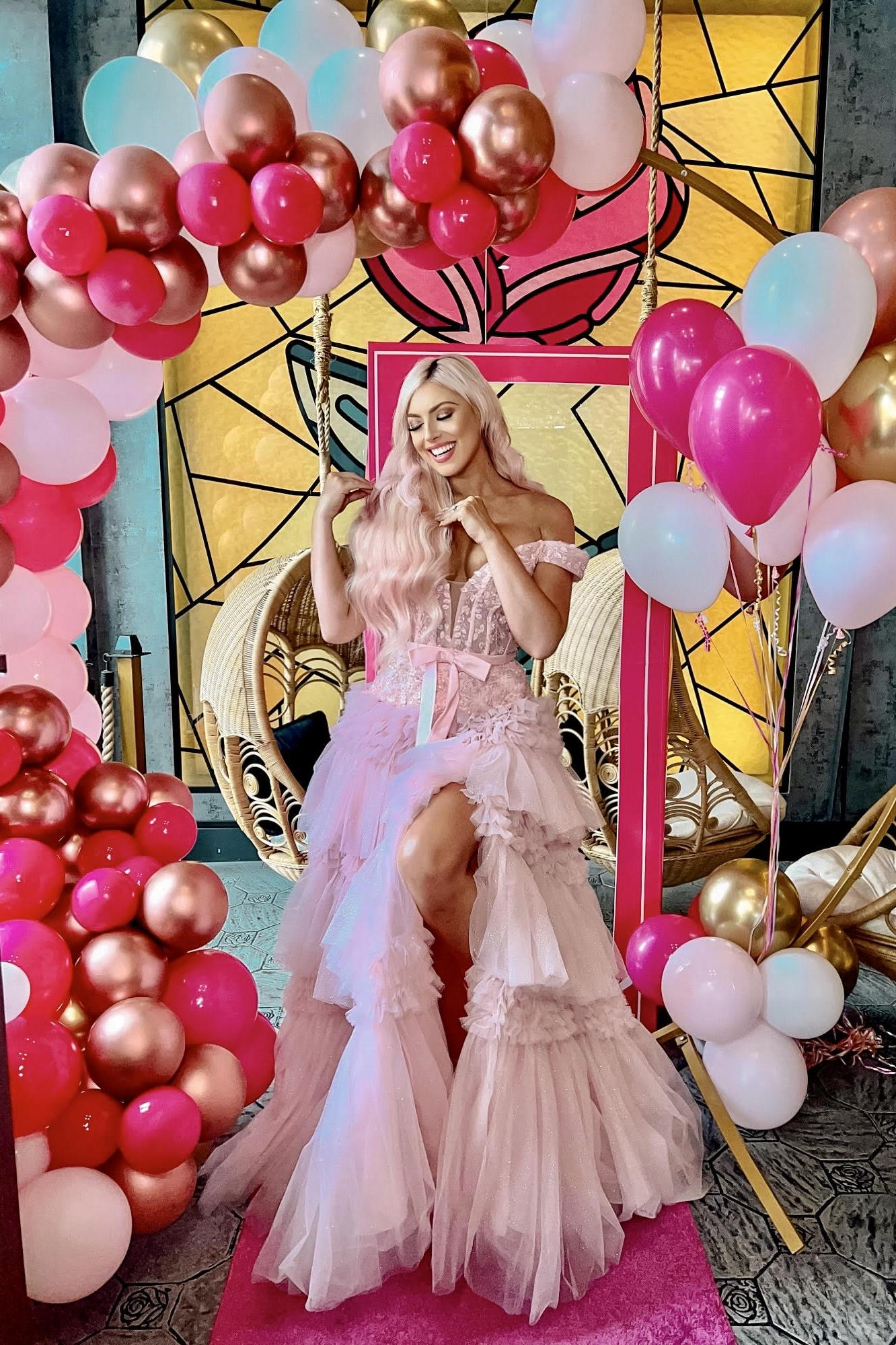 A Line Prom Dress Off the Shoulder Light Pink Long Elegant with Ruffles Evening Dress