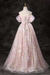A Line Prom Dress Off the Shoulder Pink Long Sweet 16 Dress Evening Dress
