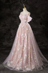 A Line Prom Dress Off the Shoulder Pink Long Sweet 16 Dress Evening Dress