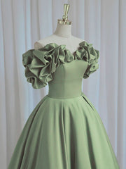 A Line Prom Dress Off the Shoulder Satin Green Long Formal Gown Evening Dress