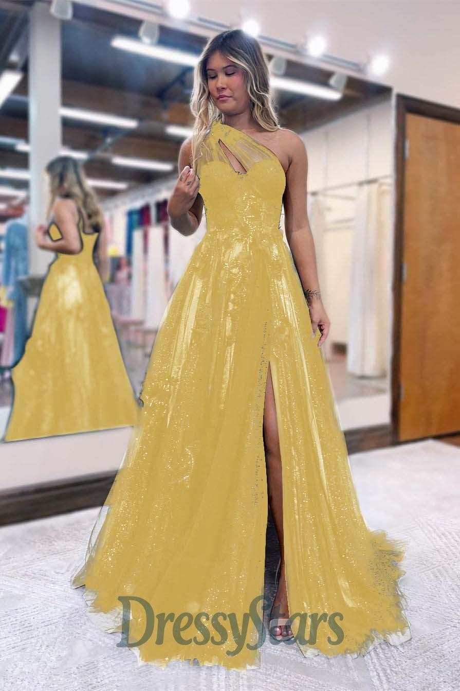 A Line Prom Dress One Shoulder Black Long Appliqued Evening Dress