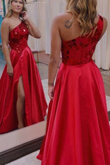 A Line Prom Dress One Shoulder Sequin Long Evening Dress With Split