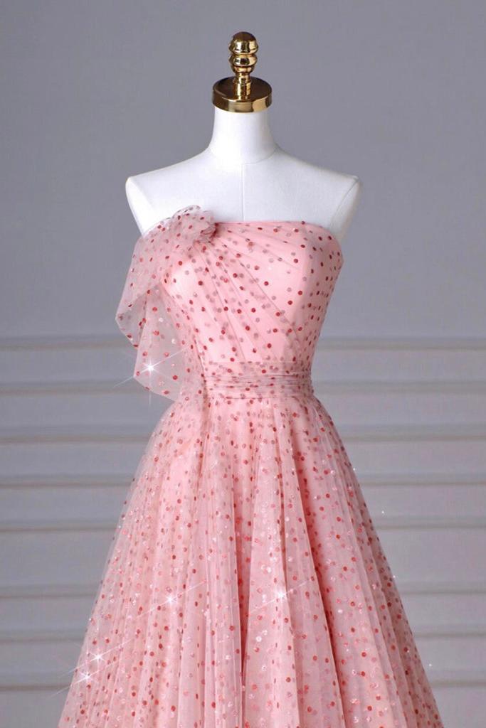 A Line Prom Dress Pink Tulle Long Formal Gown Evening Dress